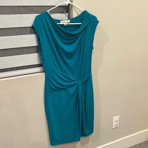 Michael Kors blue green dress small very strech can even fit large knee height